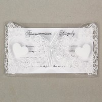 Свадебное приглашение с лентой «Сердца», на пластике, 15,4 х 8,4 см 1353043s фото