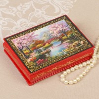 Шкатулка «Цветение сакуры», красная, 10×14 см, лаковая миниатюра 3579592s фото