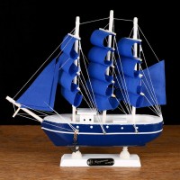 Корабль сувенирный малый «Дорита», борта синие с белой полосой, паруса синие,23×5,5×21 см 564176s фото