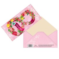 Конверт для денег «С 8 Марта», цветочная цифра на розовом, 16,5 × 8 см 1659137s фото