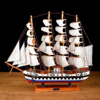 Корабль сувенирный средний «Калхас», борта триколор, паруса белые, микс, 50х45х9 см 127194s фото