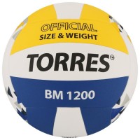 Мяч волейбольный TORRES BM1200, размер 5, синтетическая кожа (микрофибра), клееный, бутиловая камера, цвет белый/синий/жёлтый 6883867s фото