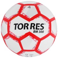 Мяч футбольный TORRES BM 300, размер 4, 28 панелей, глянцевый TPU, 2 подкладочных слоя, машинная сшивка, цвет белый/серебряный/красный 6935918s фото