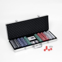 Покер в металлическом кейсе (карты 2 колоды, фишки 500 шт., 5 кубиков), 20.5 х 56 см 452697s фото