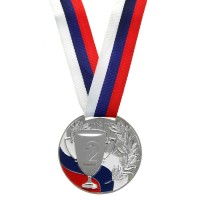 Медаль призовая, триколор, 2 место, серебро, d=5 см 890154s фото