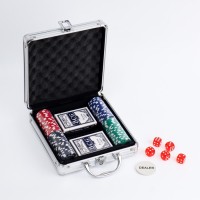 Покер в металлическом кейсе (карты 2 колоды, фишки 100 шт., без номин, 5 кубиков), 20 х 20 см 278721s фото