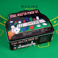 Покер, набор для игры (карты 2 колоды микс, фишки 200 шт.), с номиналом, 60 х 90 см 452702s фото
