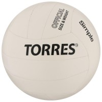 Мяч волейбольный TORRES Simple, размер 5, синтетическая кожа (ТПУ), машинная сшивка, бутиловая камера, бело-че 6883874s фото